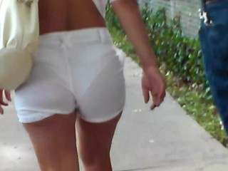 Sexy Albanian Lady See Thru White Shorts..